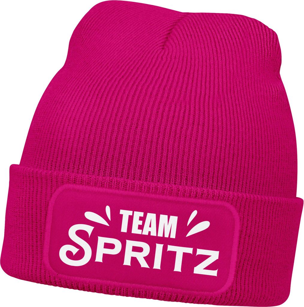 Damen Beanie Team Spritz Strickmütze mit Spruch Party JGA Aufdruck Lustig Damenmütze Herbst Winter Moonworks