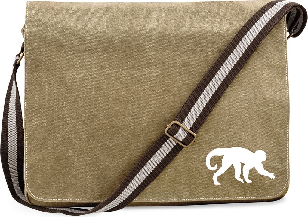 Huuraa Umhängetasche Affe Silhouette 14 Liter Sahara Canvas Laptoptasche Geschenkidee