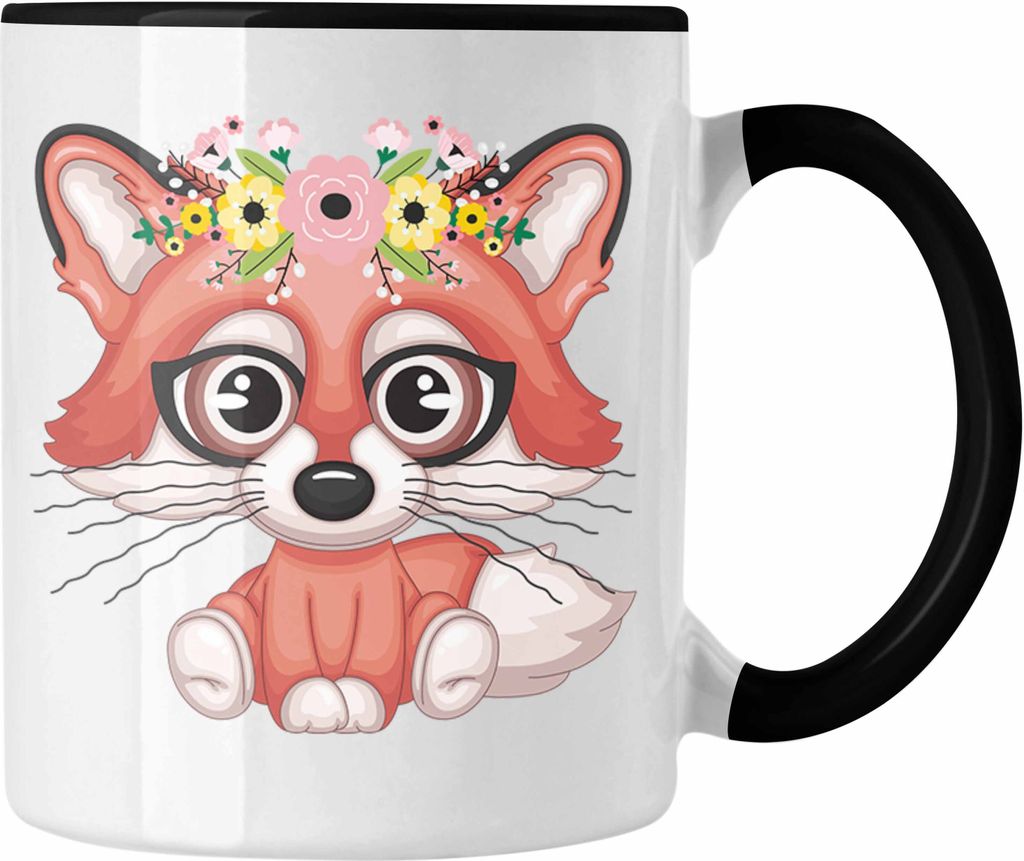 Trendation - Süße Fuchs Grafik Tasse Geschenk Fuchs-Liebhaber Rothaarige Geschenkdee (Schwarz)