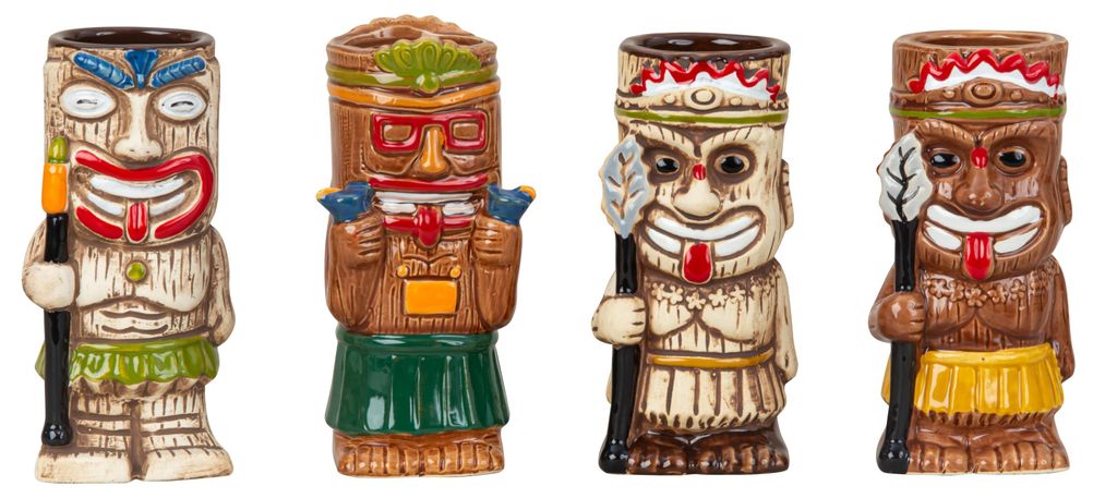 Mel-O-Design 2033 Tiki Keramik Cocktail Becher 4er Set ca. 440/450/470/550ml