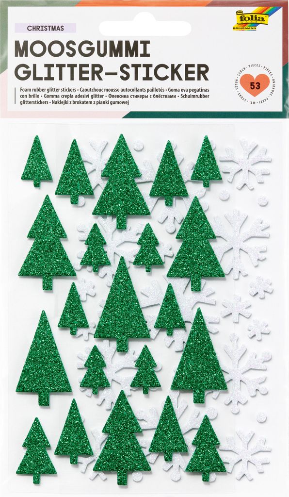 folia Moosgummi Glitter-Sticker CHRISTMAS 53 Stück auf 2 Bögen