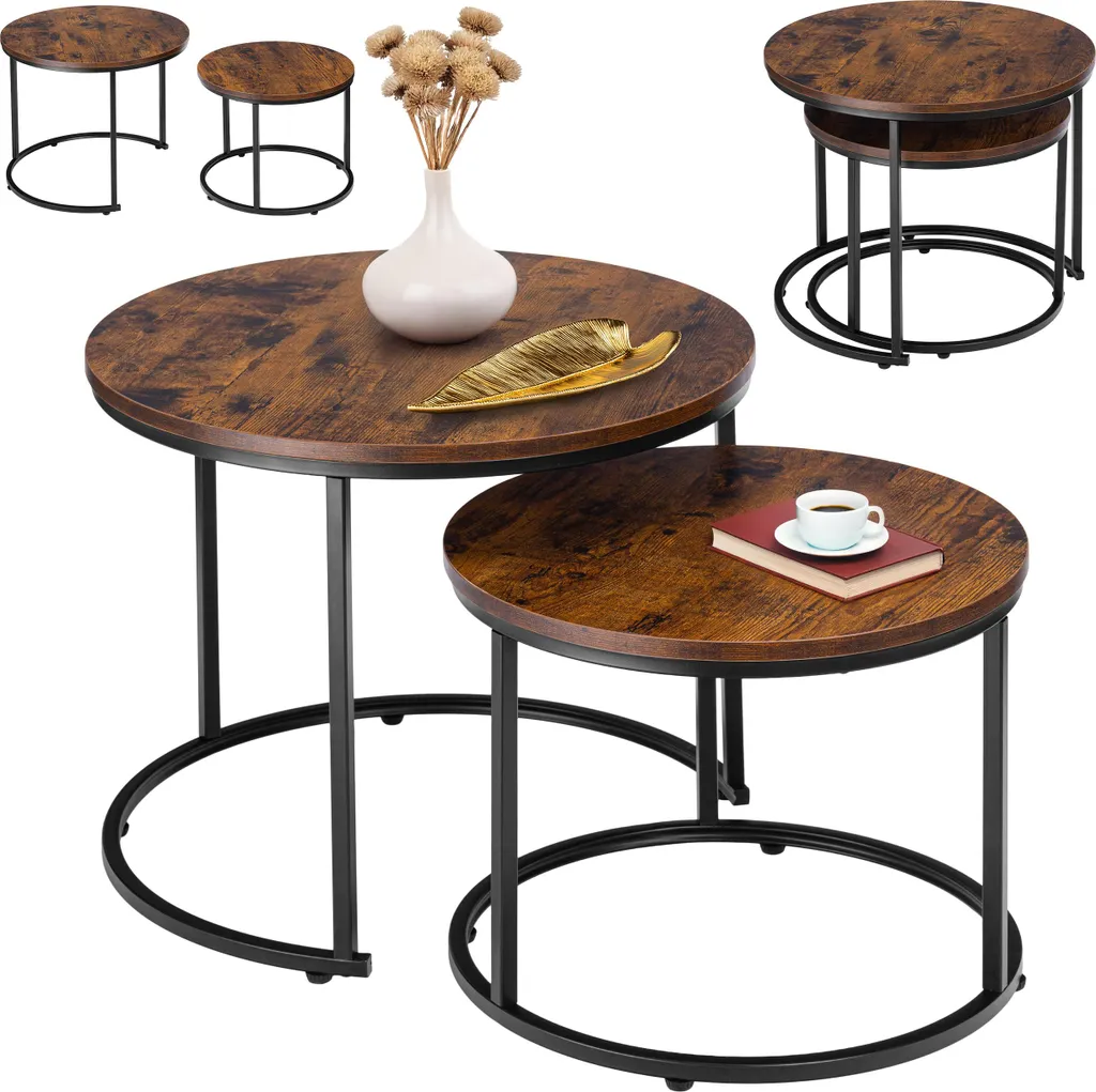 Table de Salon Ronde 2 en 1 Idéale pour Petit Espace et Déco Loft Chic