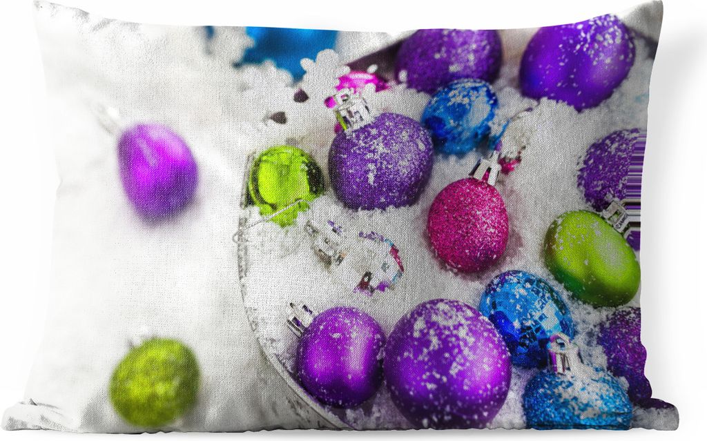 MuchoWow Outdoor Kissen - Weihnachtskugeln im Schneekübel - 50x30 cm - Wetterfest - Lounge Kissen - Sofa kissen - Wohnzimmer Dekoration