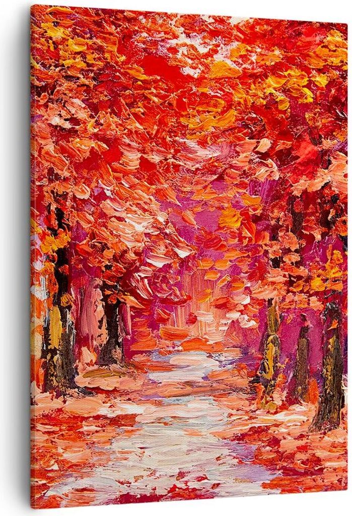 Bild auf Leinwand - Leinwandbild - Einteilig - Herbst Park Allee - 50x70cm - Wand Bild - Wanddeko - Wandbilder - Leinwanddruck - Kunstdruck - Wandd...