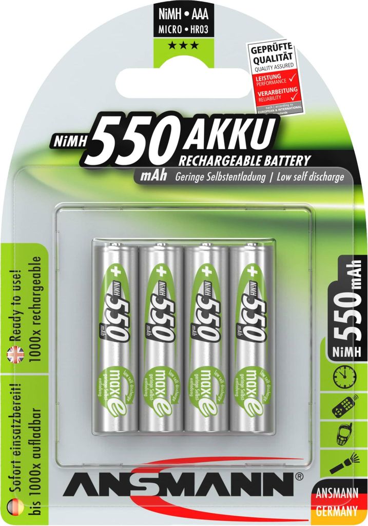 Ansmann Blister 4 X Accu, AAA, 550 mAh, AAA / HR03, Zdjęcie produktu 