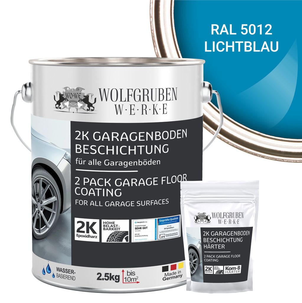 2K Garagenbodenbeschichtung Garagenfarbe Garagenbodenfarbe Epoxidharz Bodenbeschichtung für Garage Werkstatt Keller - Lichtblau l 2,5kg