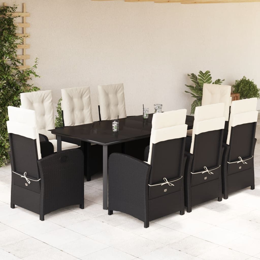 Maison Exclusive - 9-tlg. Garten-Essgruppe mit Kissen Schwarz Poly Rattan