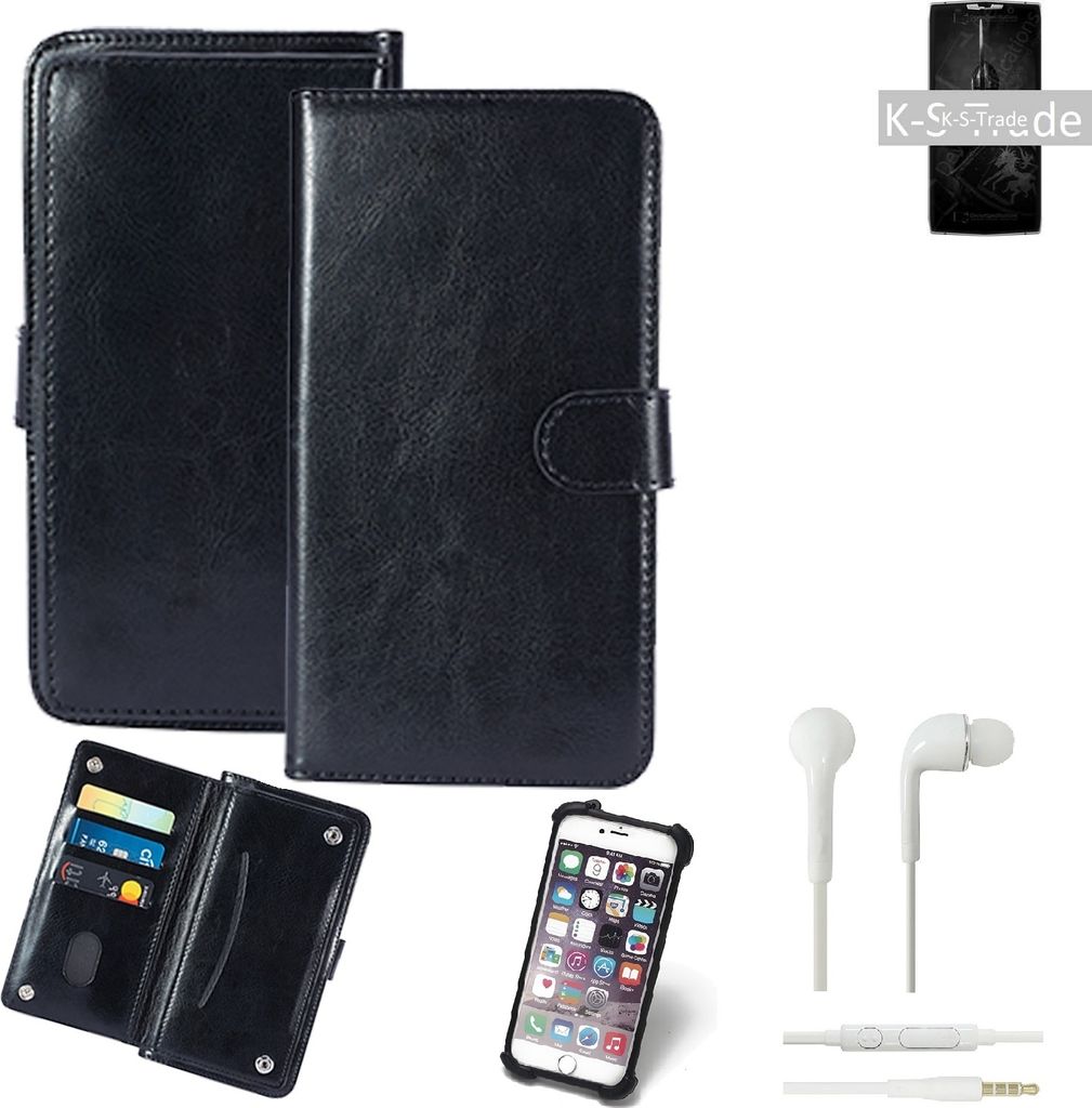 K-S-Trade 360° Hülle kompatibel mit Asus Zenfone Max Pro (M2) inkl. Headphones schwarz Kunstleder Case BookCase WalletCase Kunstlederederhülle