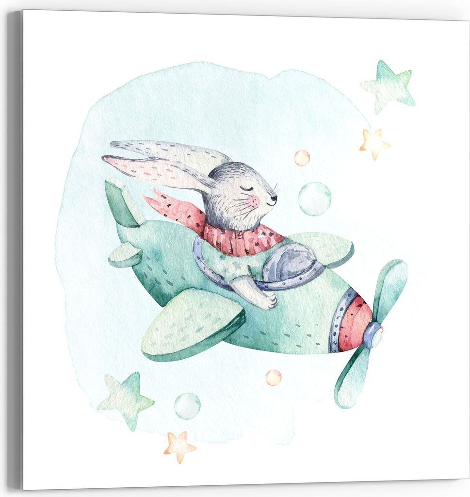 DEQORI Magnettafel Glas 50x50 cm 'Hase im Flieger' beschreibbar Whiteboard