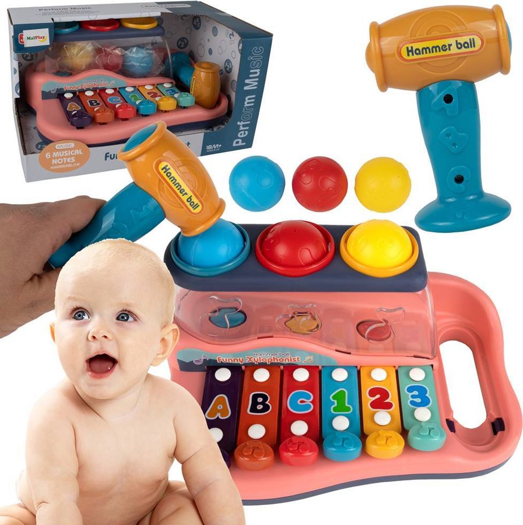 Malplay Lernspielzeug Xylofon Glockenspiel Klopf- & Hämmerspielzeug Mit 3 Farbigen Bällen Und Hammer Für Babys Und Kinder Ab 18 Monaten