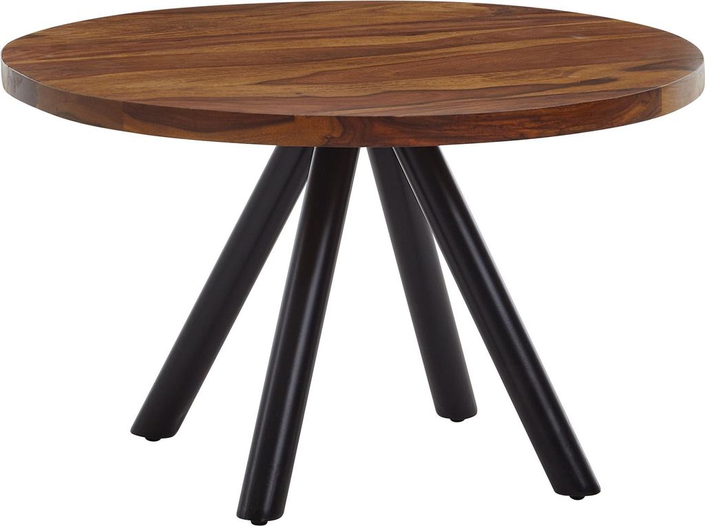Couchtisch 60x60x35 cm Sheesham Massivholz / Metall Sofatisch Rund, Design Wohnzimmertisch Kaffeetisch Massiv, Kleiner Tisch Beistelltisch Wohnzimm...