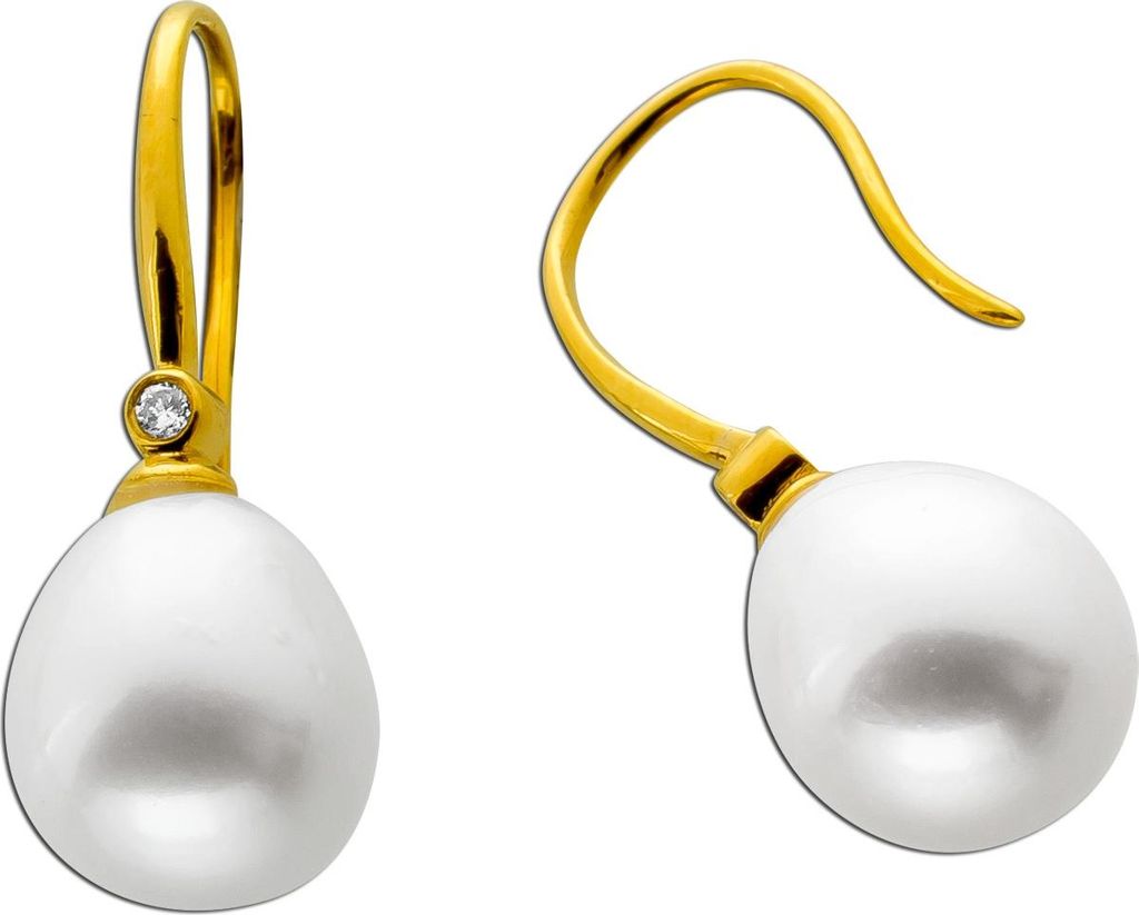 Perlen Ohrringe Gold 585 Natur Diamanten 0.032ct Süßwasserperlen