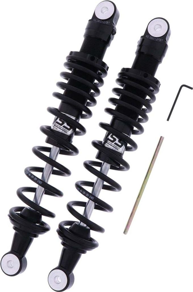 YSS verstellbare schwarze Hinterstoßdämpfer RE302-370T-04-B Länge 370 mm