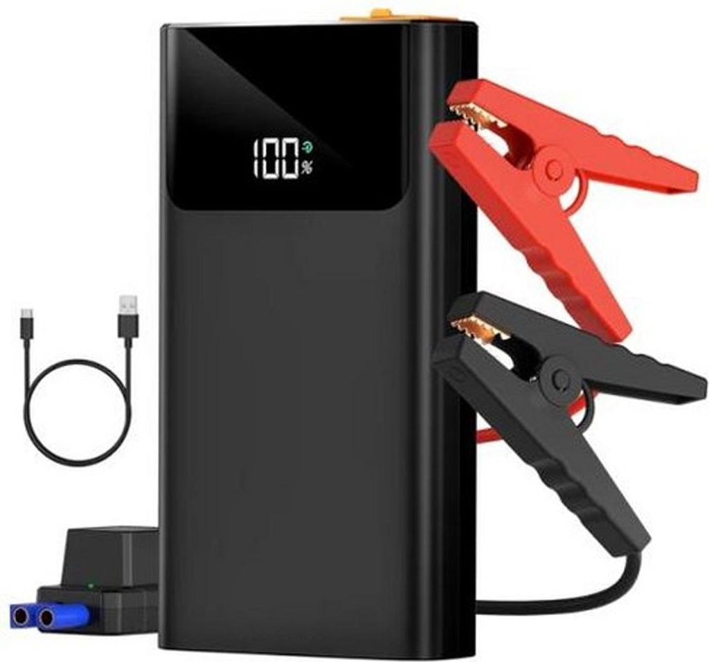 12V Starthilfe mit 6000 mAh, LED-Display, Powerbank-Funktion, SOS-Notlicht & Temperatur-Schutz für Hoch/ Niedrigtemperaturen