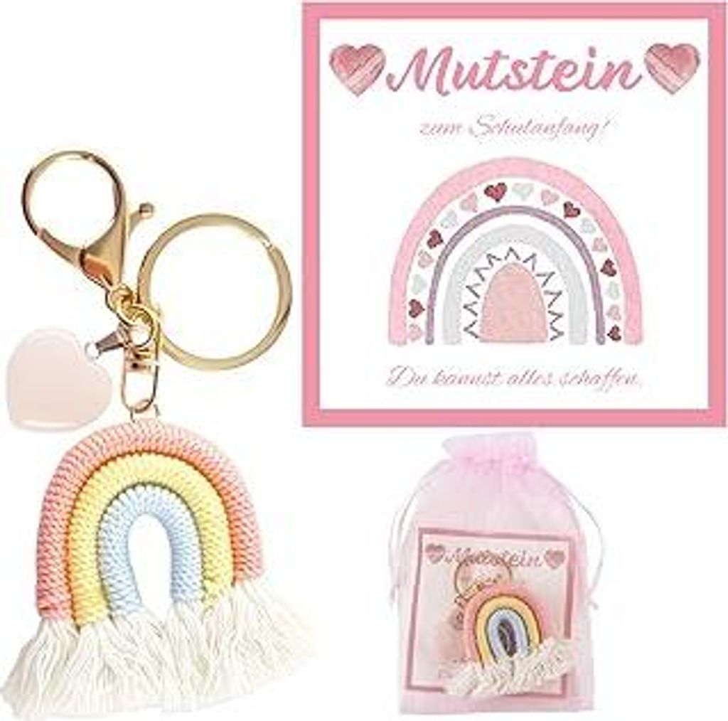 Mutstein für Kinder Einschulung, Glücksstein Einschulung Schlüsselanhänger mit Grußkarte und Organza Beutel, Schultüte Füllung Mädchen, Wun...