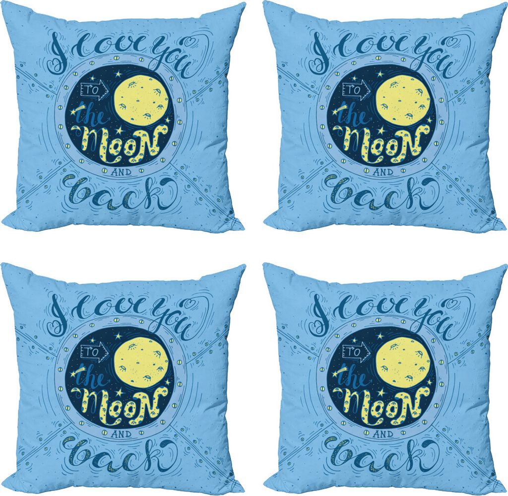 ABAKUHAUS Ich liebe dich Kissenbezug Set (4 Stück), Astronomie Raum Karte, Moderner Doppelseitiger Digitaldruck, 50 cm x 50 cm, Nacht Blau Gelb