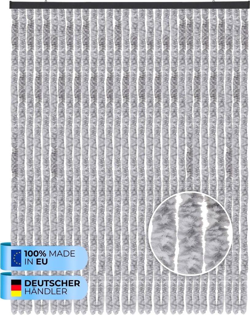 Flauschvorhang (120x200 cm) Türvorhang "Meliert Hellgrau" als Insektenschutz für Balkon, Terrasse oder Wohnmobil, Wohnwagen, Pavillon