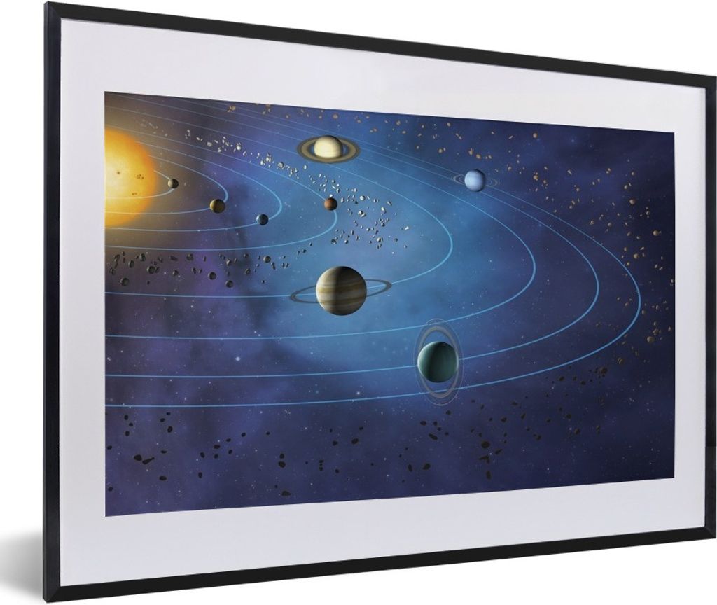MuchoWow Gerahmtes Poster Eine Illustration des großen Sonnensystems 60x40 cm - Poster mit Schwarzem Bilderrahmen Wandposter Rahmen Foto Bilder ...