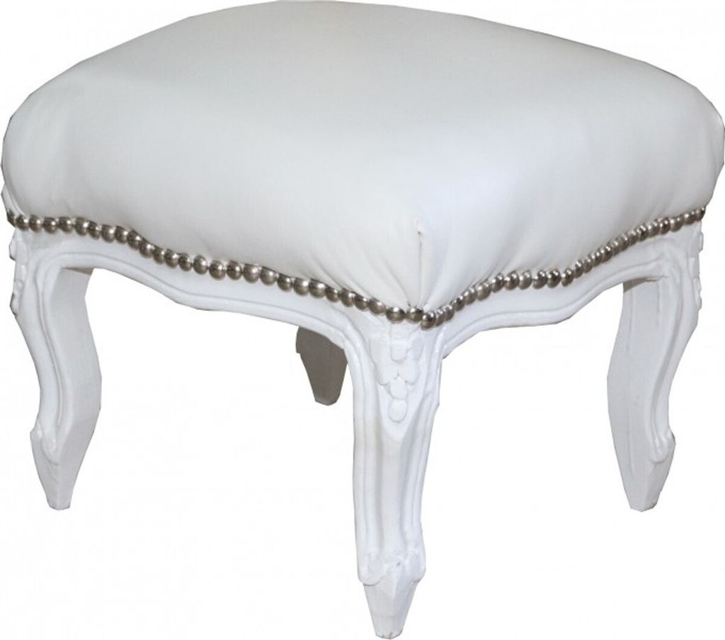 Casa Padrino Barock Fußhocker Weiß / Weiß Lederoptik - Hocker Möbel