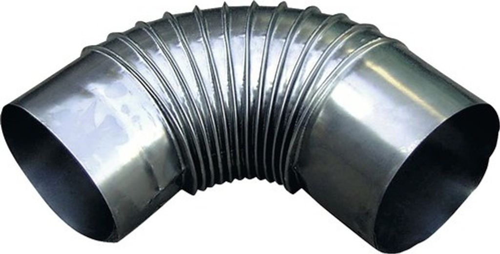A metal flexible duct elbow.
