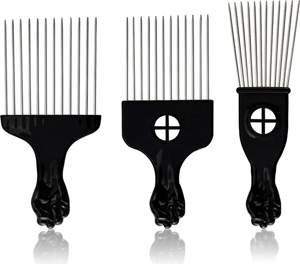 Set 3 Pettini Afro in Metallo Professionali per Styling Capelli Ricci