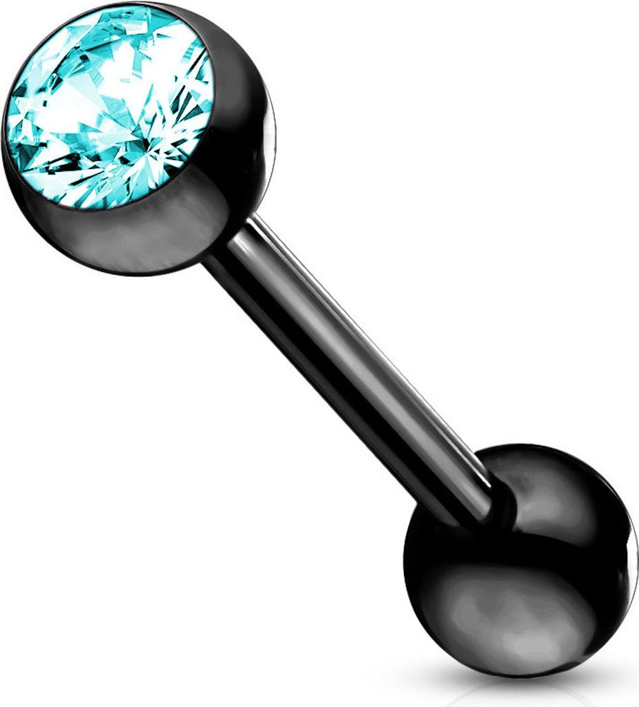 viva-adorno Barbell Piercing Stab Zungenpiercing Ohrpiercing Stecker Hantel Chirurgenstahl 316L beschichtet Zirkonia Z309, schwarz / aqua