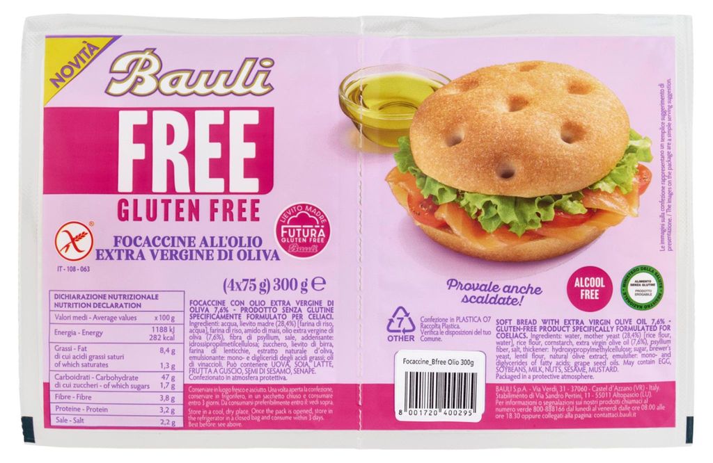 Glutenfreies Focaccia-Brötchen mit nativem Olivenöl extra, Produktbild 
