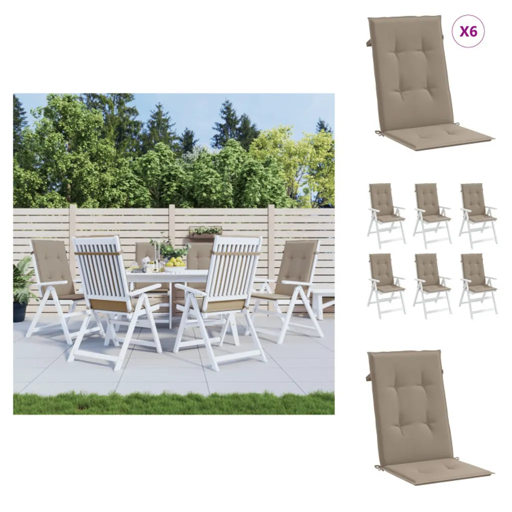 vidaXL 6 Cuscini Sedia Giardino Schienale Alto Taupe 120x50cm Shop