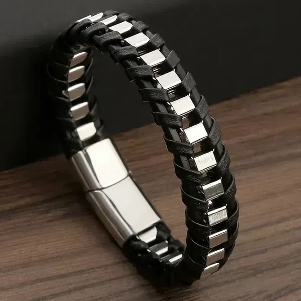 Elegantes Bowen Armband für Herren - Schwarz/Silber, 21cm KP29701