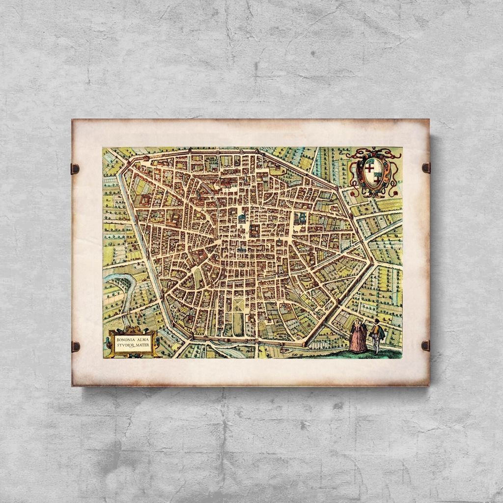 Poster - Leinwand - 29,7 cm x 21 cm - Leinwandposter - Alte Karte Bononia Alma