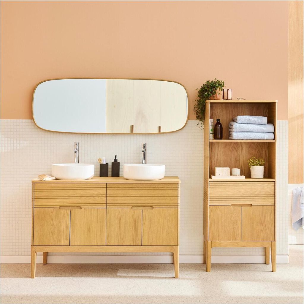 120cm Doppelspültisch-Set + Spüle + Wasserhahn + Spiegel + ALASKA-Säule
