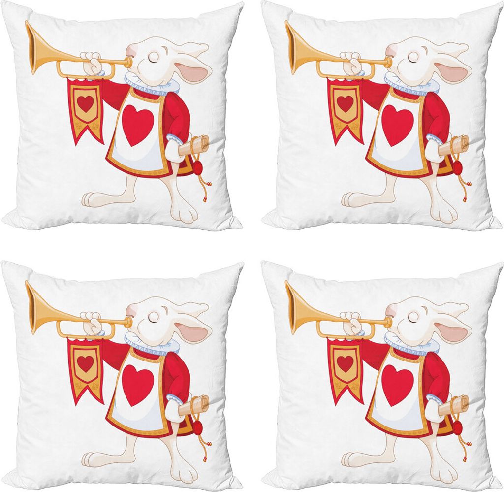 ABAKUHAUS Alice im Wunderland Kissenbezug Set (4 Stück), Häschen-Märchen, Moderner Doppelseitiger Digitaldruck, 50 cm x 50 cm, Gelb Weiß Rot