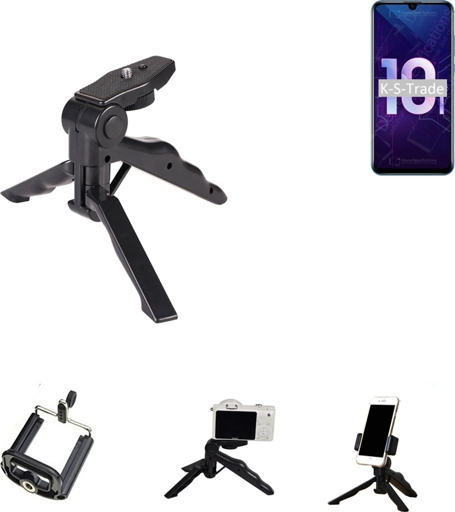 K-S-Trade Stativ Tisch-Ständer Dreibein Handy-Stativ Ständer kompatibel mit Huawei Honor 10i Mini-Stativ Smartphone Tripod Handy-Stativ aus Plastik