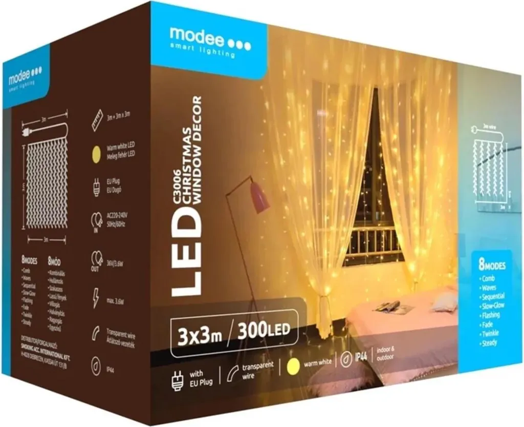 Rideau Lumineux LED 3x3m Suspension 300 LED Blanc Chaud Intérieur