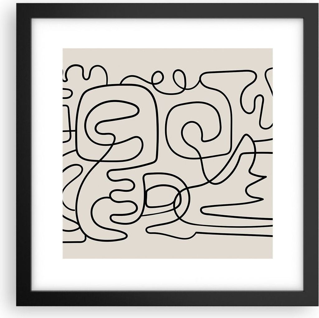 Gerahmtes Poster - Schwarzer Rahmen - Linien Figuren Formen - 30x30 cm - Wand Bild - Wanddeko - Wandbilder - Kunstposter - Wandposter - Bilderrahme...