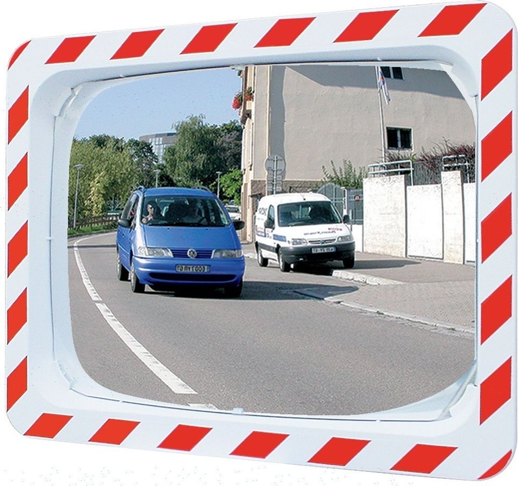 Verkehrsspiegel H400xB600mm Kunststoff,rot/weiß f.2 Richtungen 9m SPL