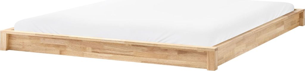 BELIANI Bett Hellbraun Holz 180 x 200 cm ohne Kopfteil mit Lattenrost Niedrig Minimalistisch Bettgestell Holzbett Schlafzimmer