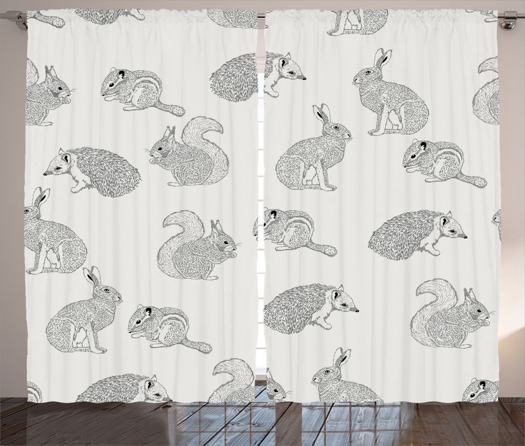 ABAKUHAUS Grau Rustikaler Vorhang, Vögel und Blumenmuster, Wohnzimmer Universalband Gardinen mit Schlaufen und Haken, 280 x 245 cm, Schwarz Weiß ...