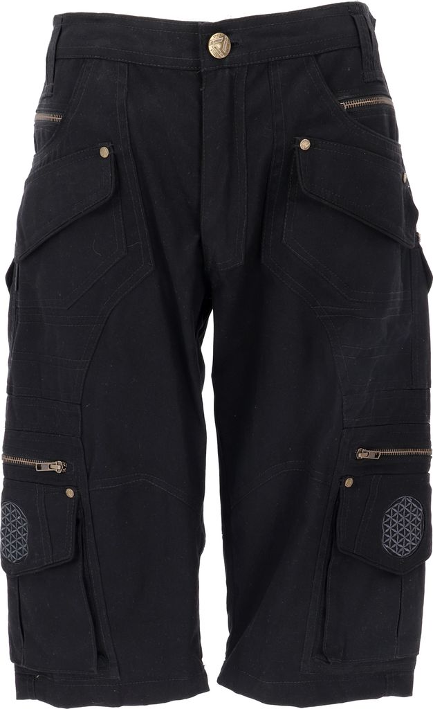 Goa Festival Hose, Goa Shorts mit Vielen Taschen, Cargo Shorts - Schwarz, Herren, Baumwolle, Größe: XL