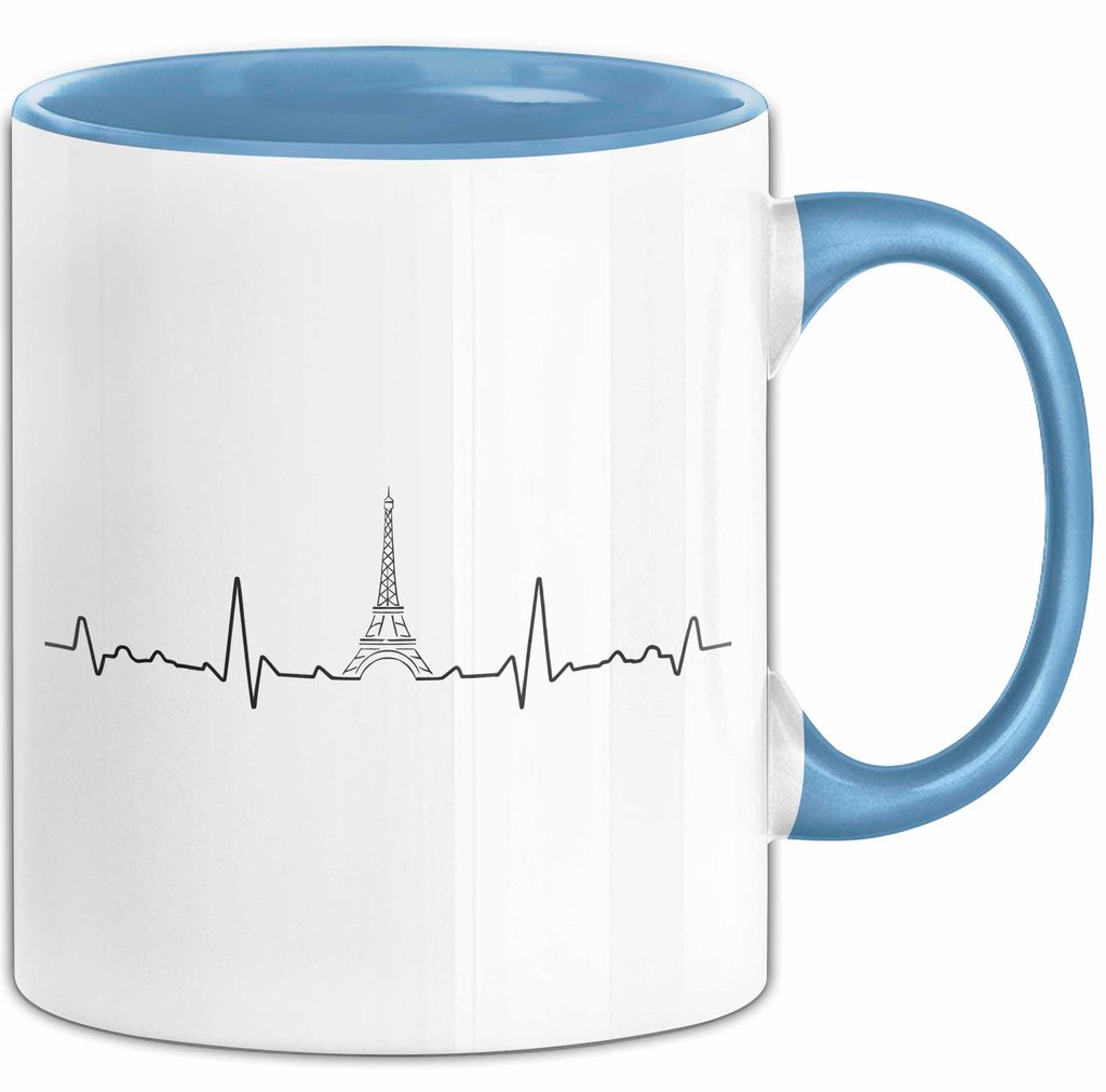 Frankreich Paris Eiffelturm Herzschlag Tasse Geschenk Lustige Geschenkidee Spruch (Blau)