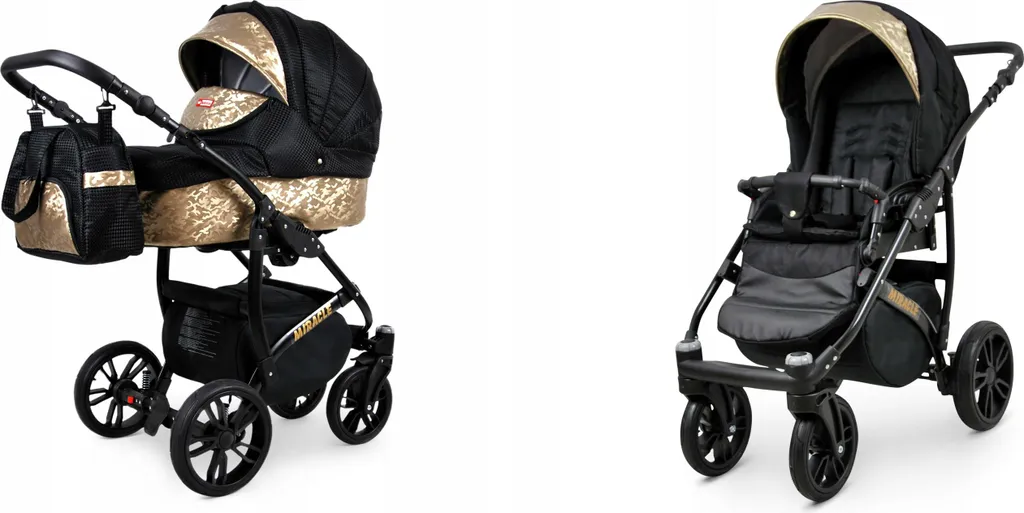 Poussette Duo BabyLux Miracle Black Deluxe avec Suspensions Confort