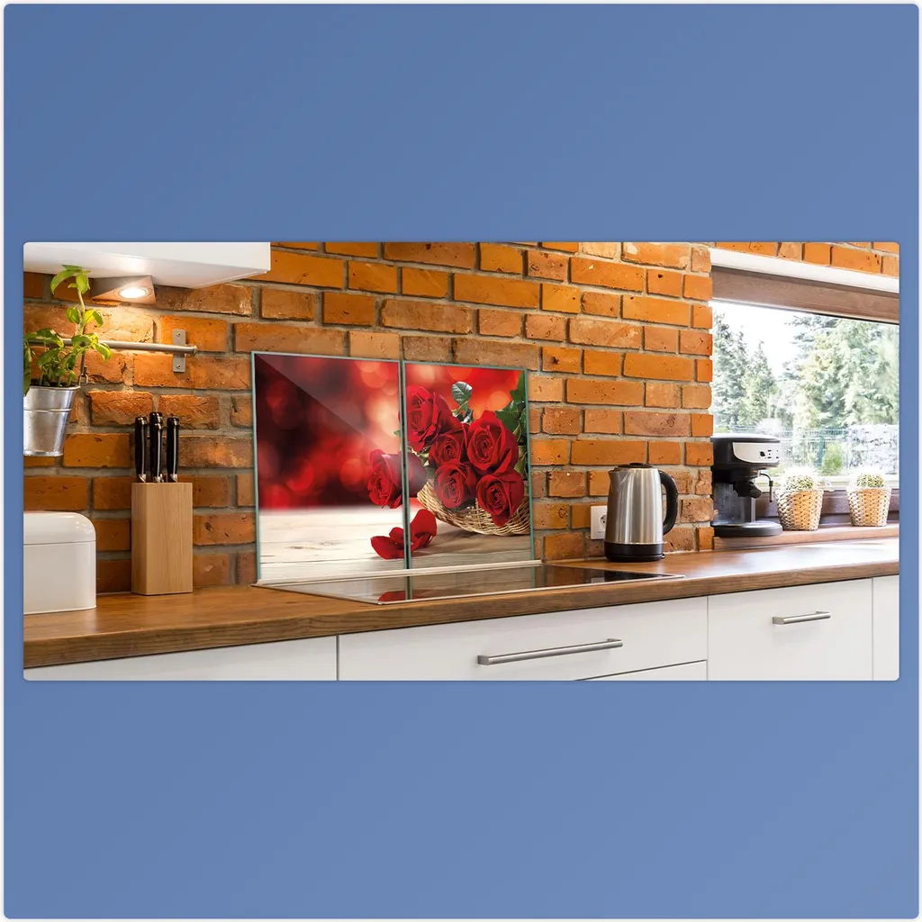 TMK CopriPiano Cottura In Vetro Temperato Rosso Fiori – 40x52 Cm, Antispruzzo E Tagliere - 4