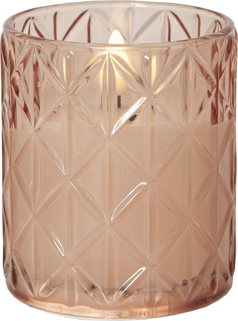 LED Kerze Flamme Romb rosa Glas Batterie + Timer flackernd H 10cm