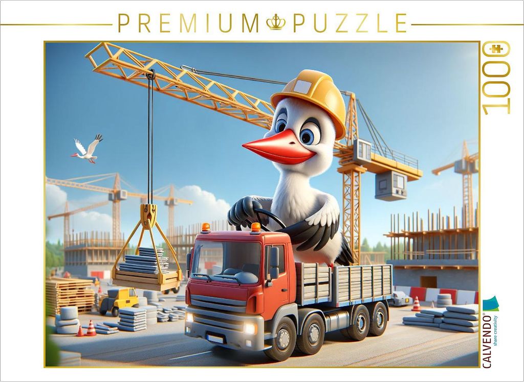 CALVENDO Puzzle Der findige Storch am Steuer: Ein Vogel im LKW-Einsatz | 1000 Teile Lege-Größe 64x48cm Foto-Puzzle für glückliche Stunden