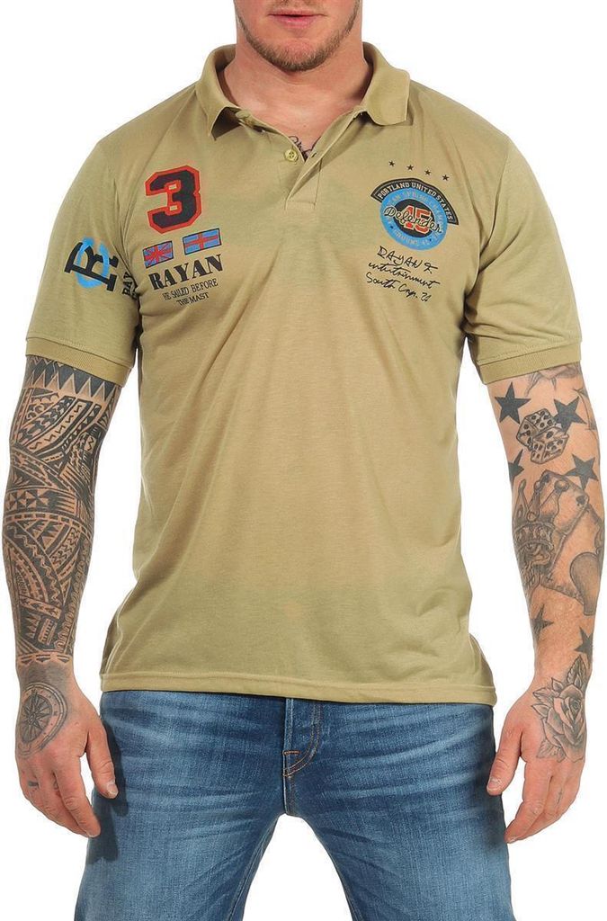 Herren Polo Shirt mit Druck; Oliv M