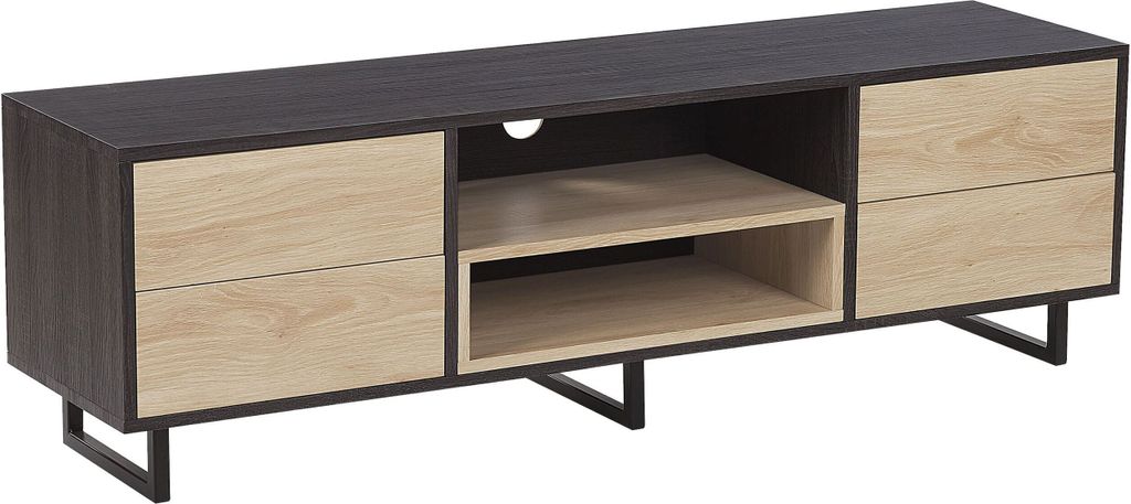 BELIANI TV-Möbel Braun Holzfarbton Sonoma-Eiche 4 Schubladen 2 Regale Metallgestell Industrie Look