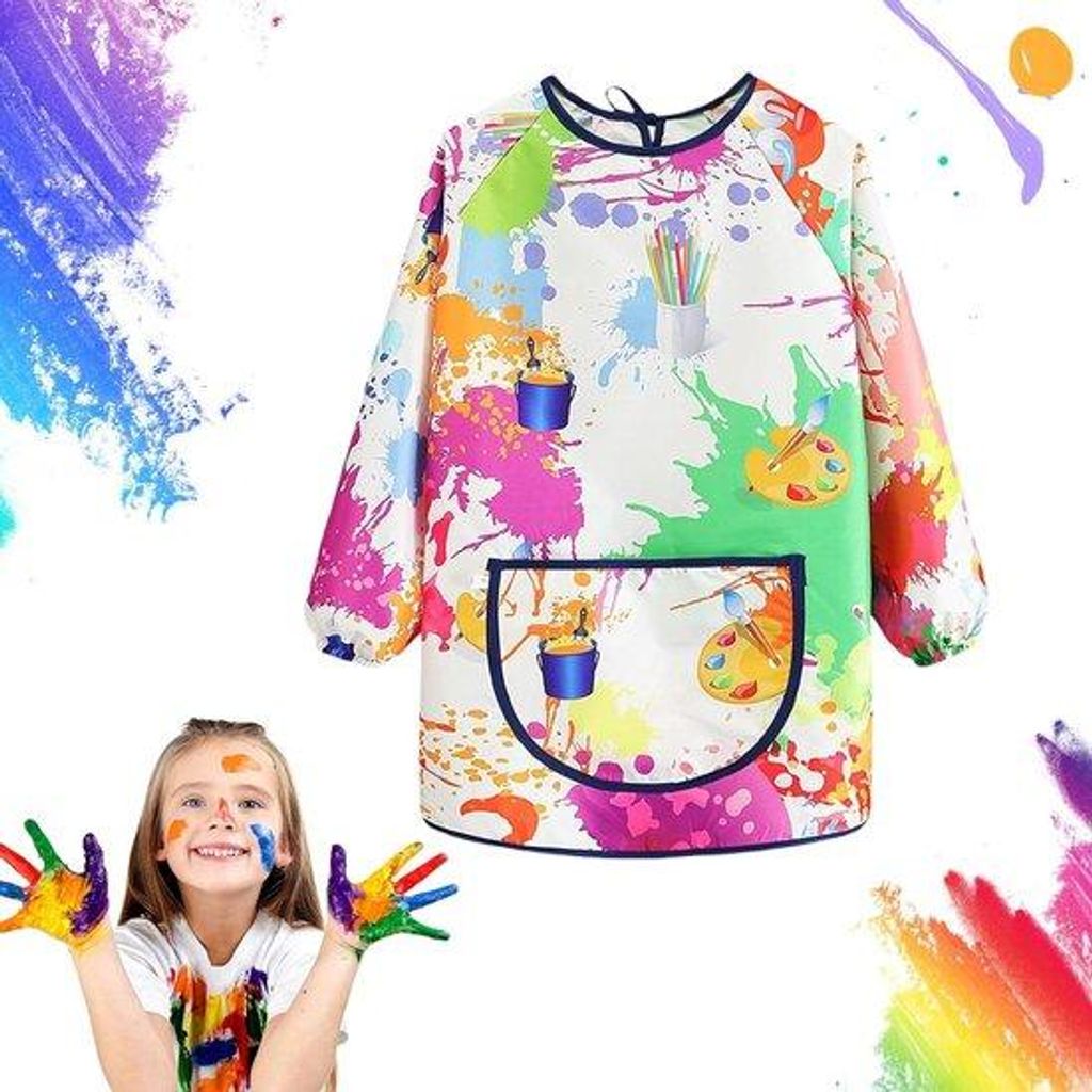 Kunstschort für Kinder 6-12 Jahre - verstelbar und umweltfreundlich - mit Taschen - Schule Kunst Basteln Malen.