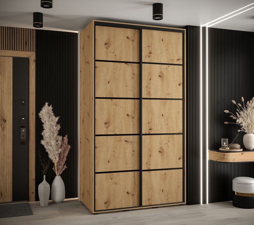 Kleiderschrank YVONA 4 - 140/60 cm, Eiche handwerklich / schwarz