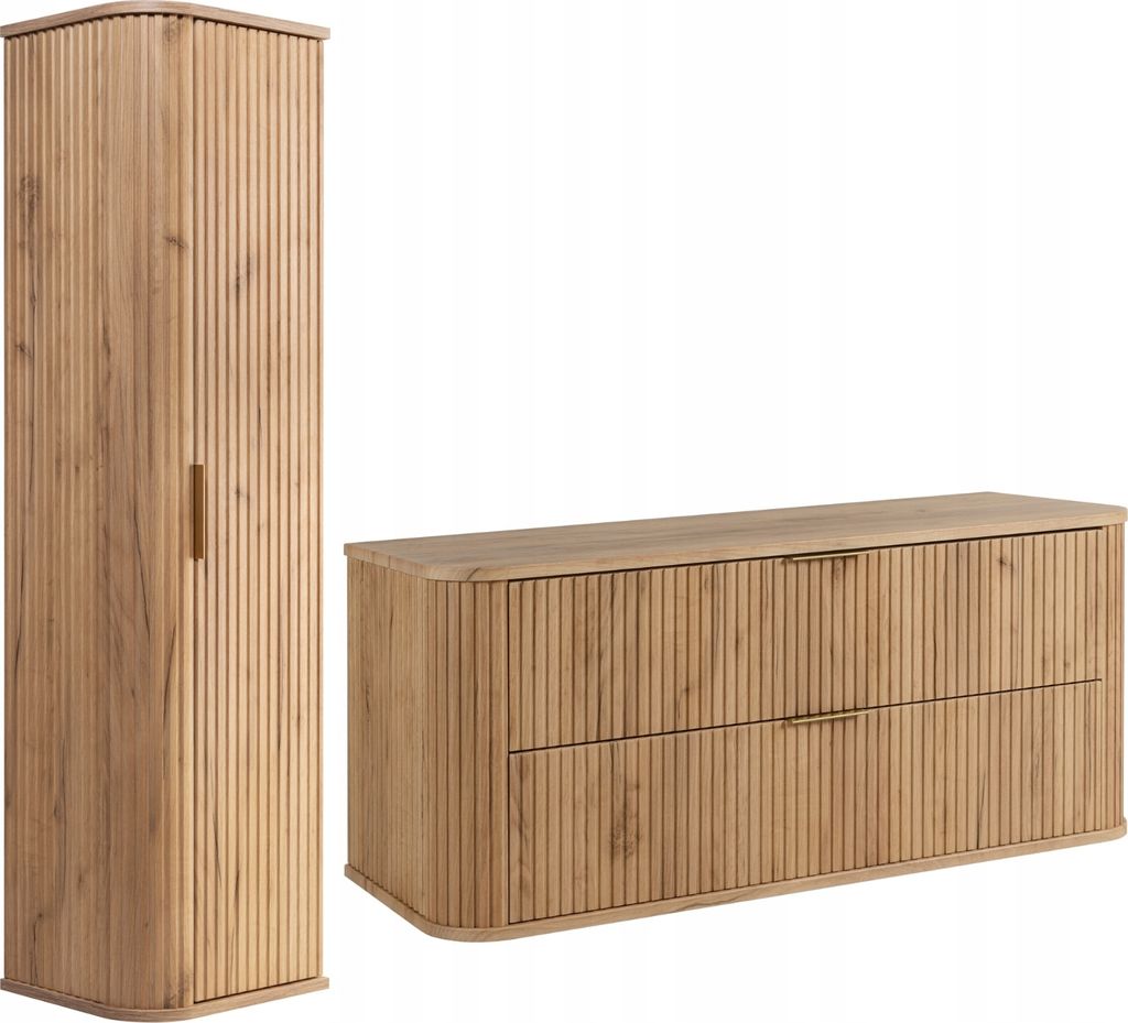 RODAN | Badmöbel Set - 120,4 cm - 2-teilig - Braun - Hochwertige MDF Fronten - Badezimmermöbel - Hochschrank - Waschbeckenunterschränke