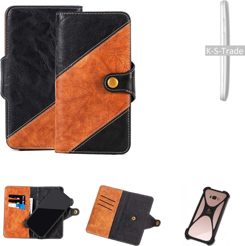 K-S-Trade Handyhülle Schutzhülle Bookstyle Case Wallet-Case kompatibel mit Motorola Moto E Handy Cover Bumper Klapphülle schwarz hellbraun 1x
